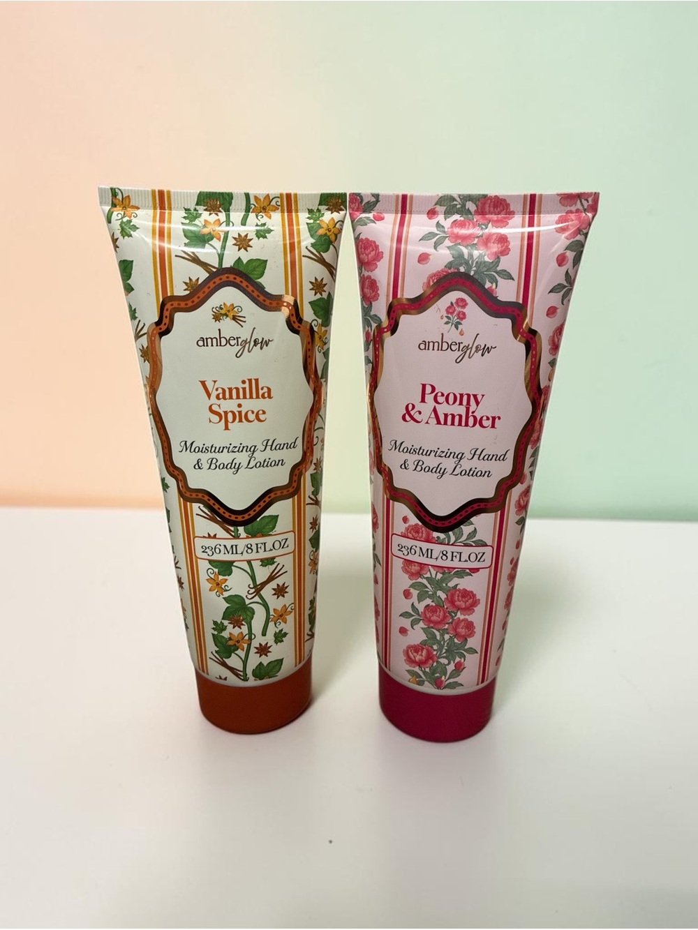 Amber Glow Vanilla Spice & Peony Amber Hand Body Lotion Set 8 oz Each